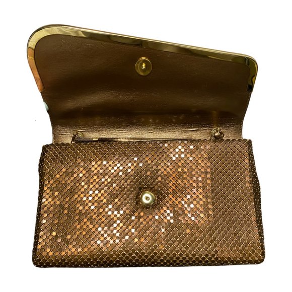 VINTAGE Bronze Metal Mesh Purse Handbag Bag Disco Envelope Clutch X Body - Picture 5 of 7